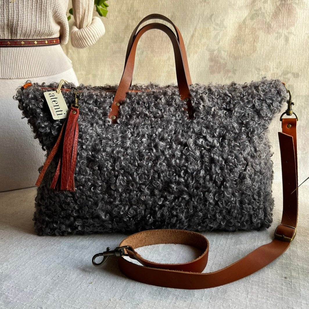 Atenti Curly Cute Charcoal Handcrafted Carryall Tote Bag