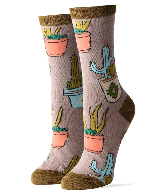 Oooh Yeah Socks - Cactus Hugs | Women's Premium Cotton Crew Dress Socks