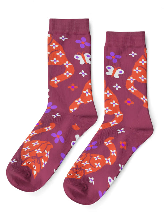 Yellow Owl Workshop - Floral Cat - Small Crew Socks