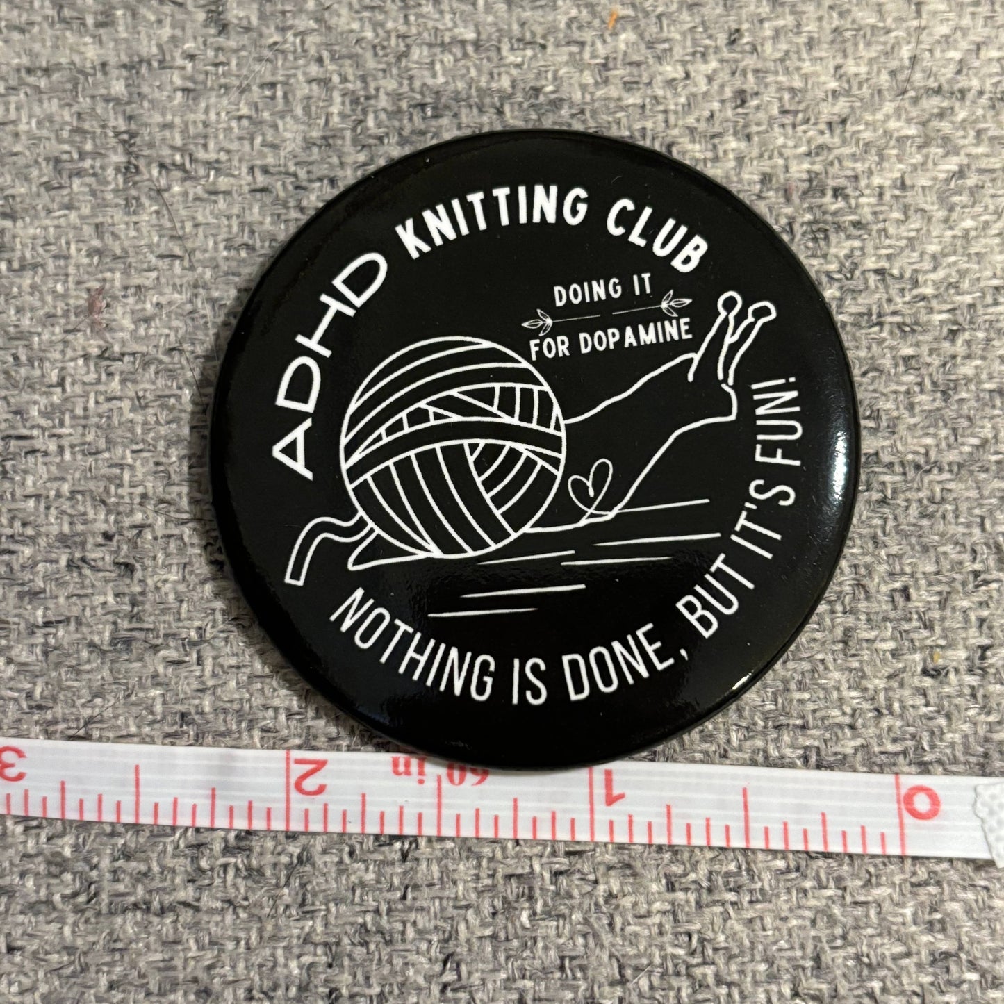 2.25" Pinback buttons - ADHD Knitting Club