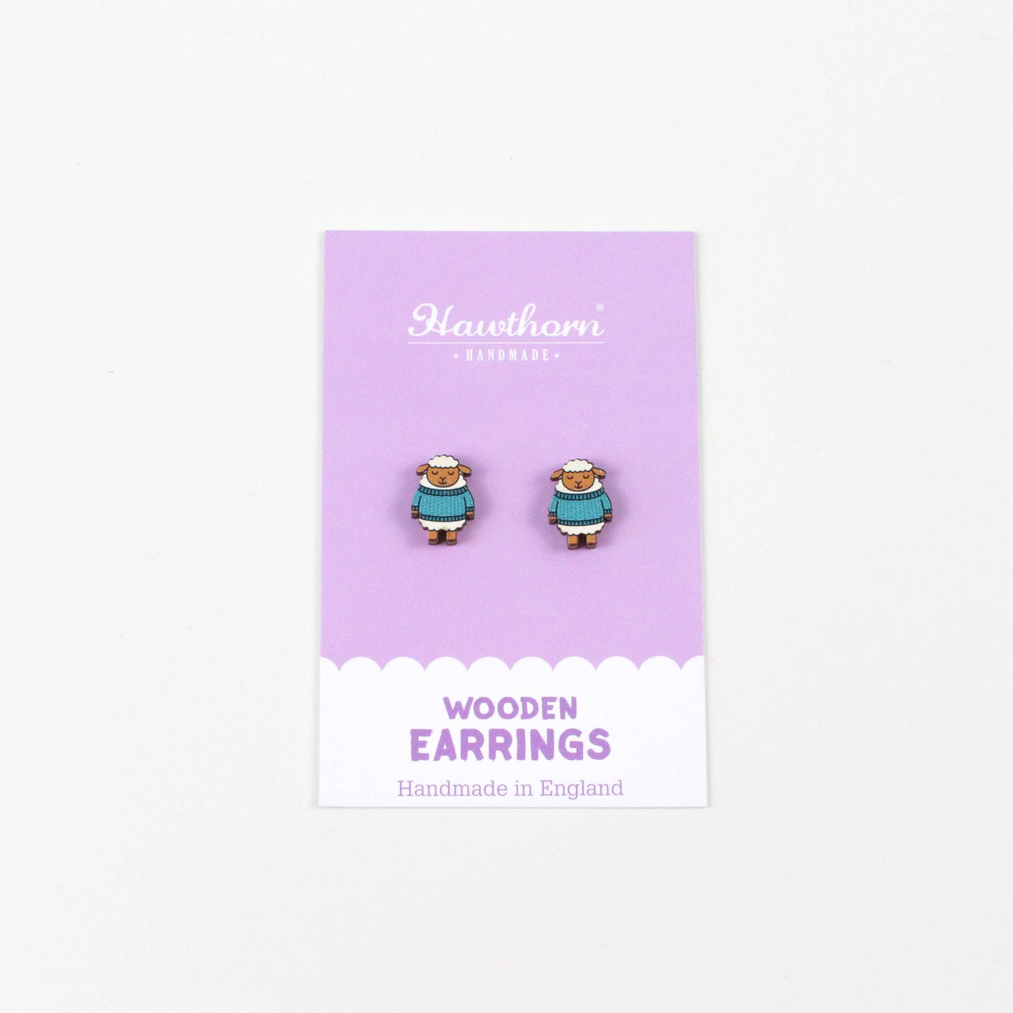 Woolly Sheep Wooden Earrings