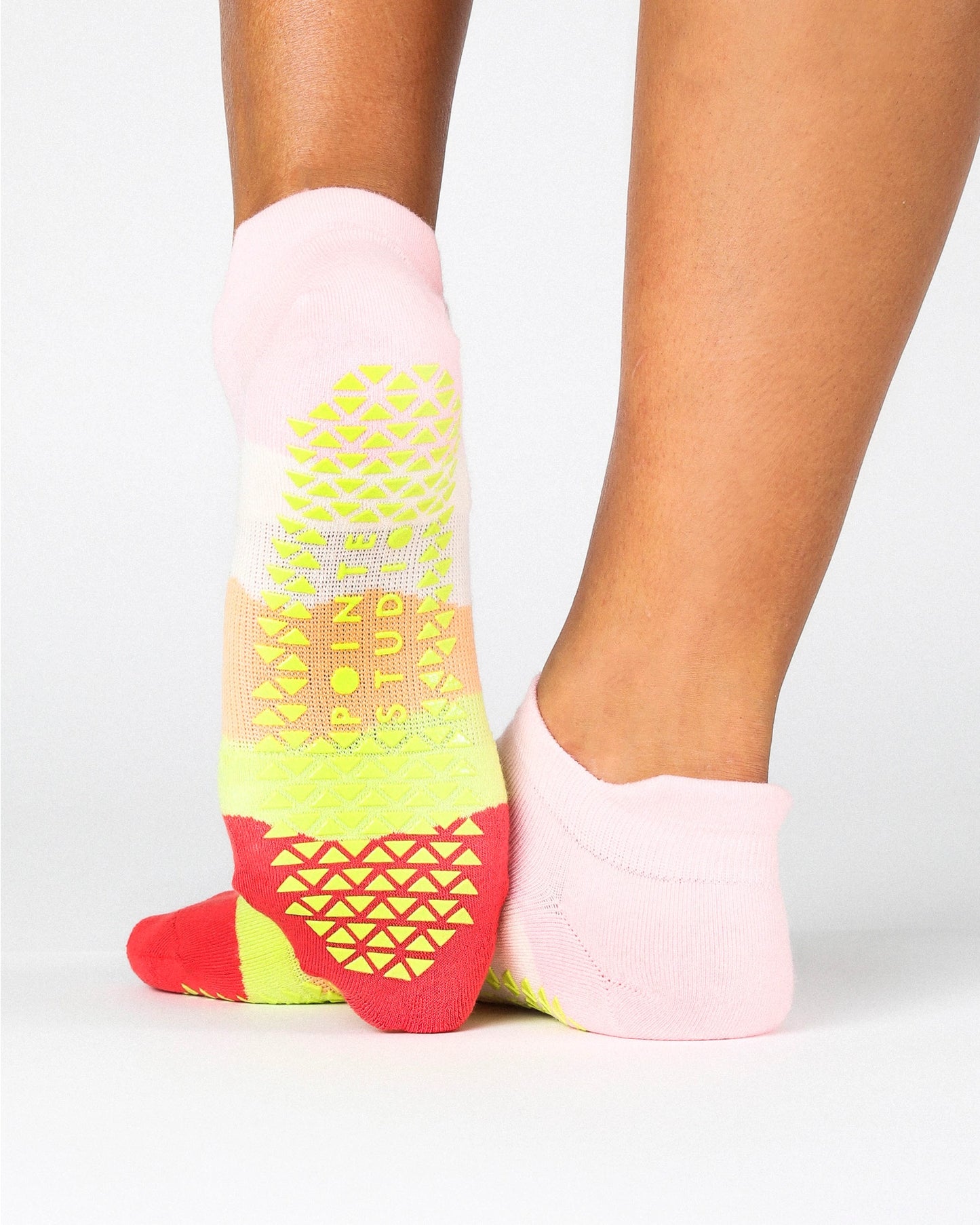 Pointe Studio - Women's Layered Striped Full Foot Grip Sock Rose