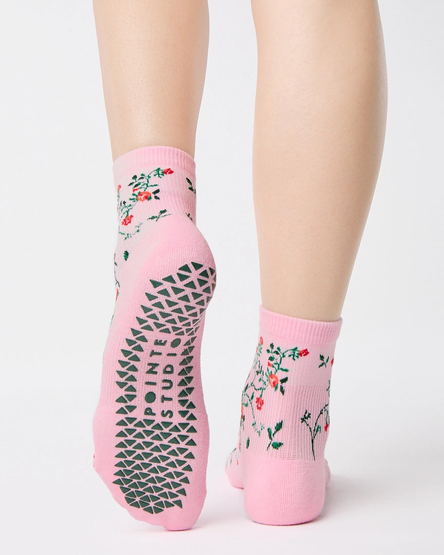 Pointe Studio - Women's Rose Garden Ankle Grip Sock Pink