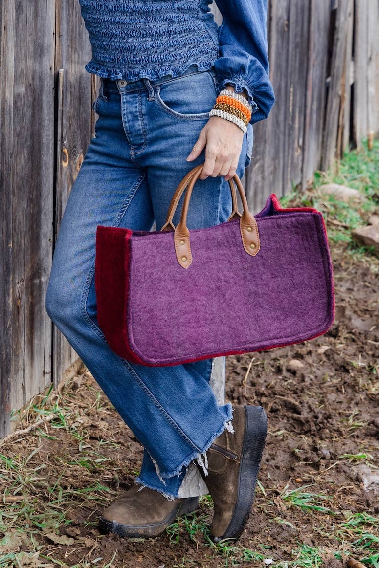 The Grab-&-Go Carry All | Felt Wool Tote Bag | Plum