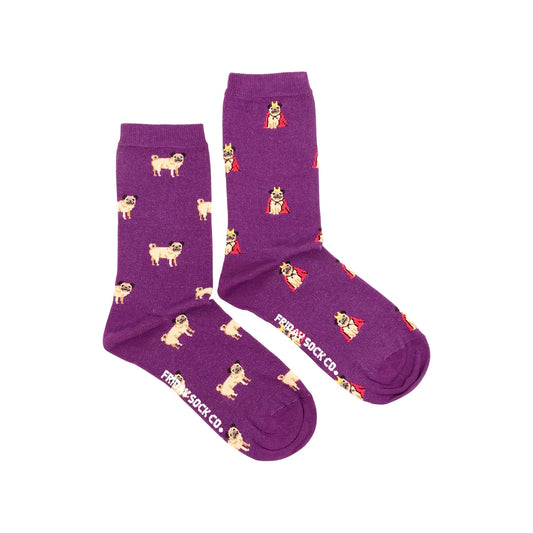 Friday Sock Co. - Dog Socks for Women | Pug | Mismatched | Cute Fun Gifts Women’s 5 – 10