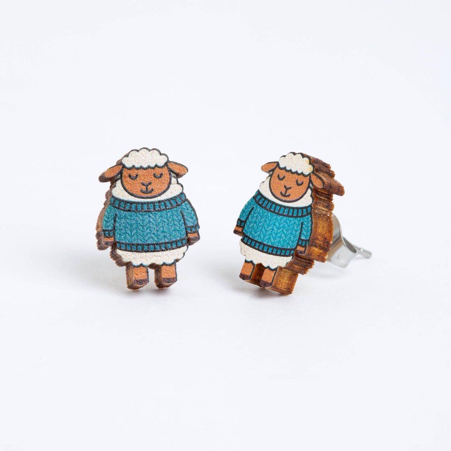Woolly Sheep Wooden Earrings