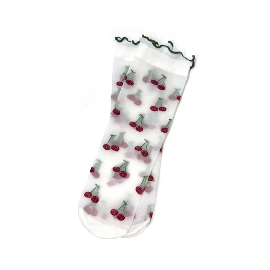 Rainbow Unicorn Birthday Surprise - Semi-Sheer Frilled Ankle Delilah Socks – Silky & Lightweight - Cherry