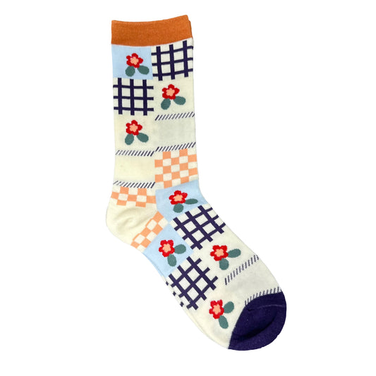 Rainbow Unicorn Birthday Surprise - Johanna Whimsical Pattern Crew Socks – Floral Patchwork