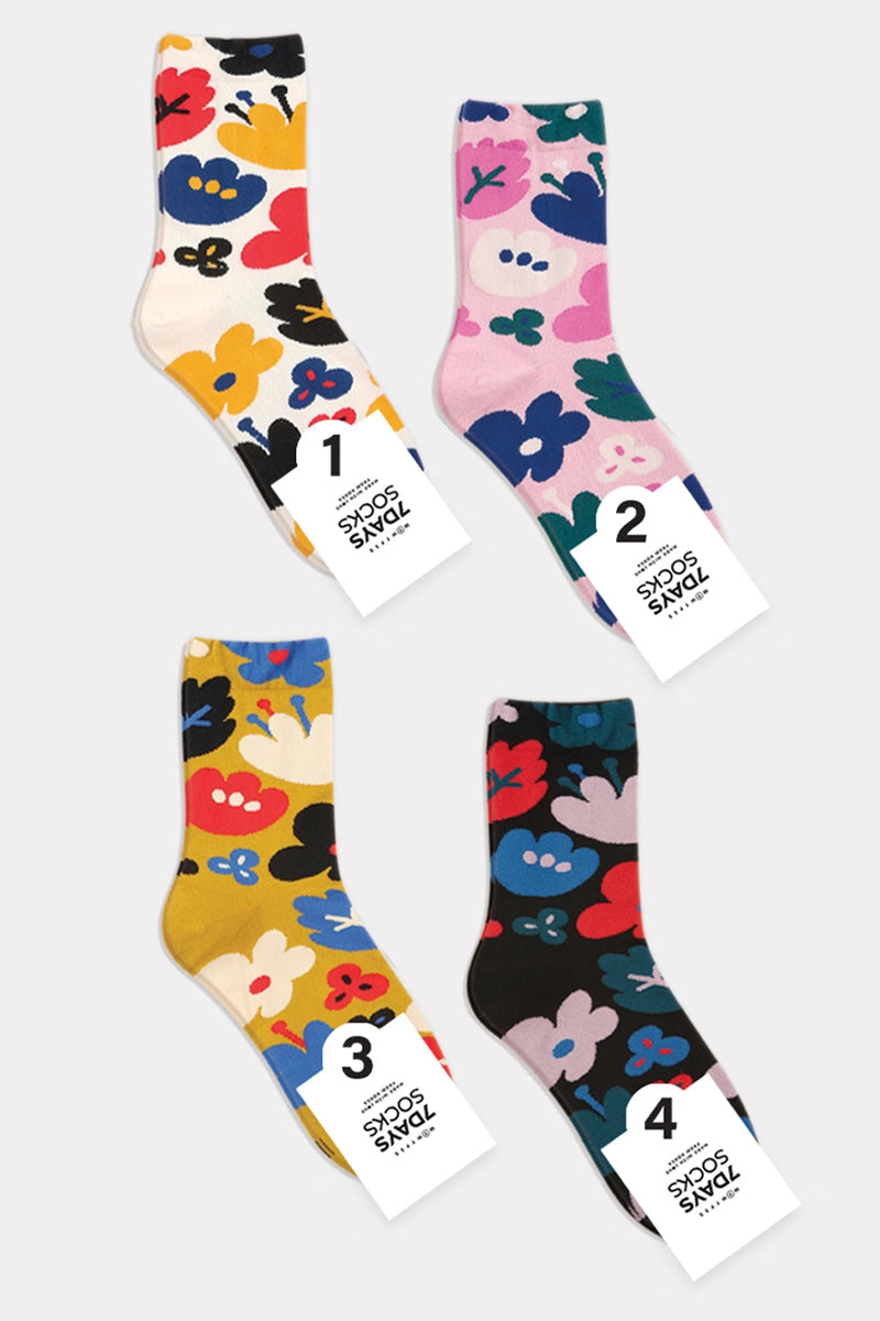 7DAYSSOCKS - Women`S Crew Flower Fleur Socks W-L-210-2