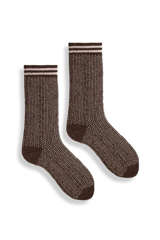 lisa b. - Women's nordic birdseye wool cashmere crew socks - Dark Brown